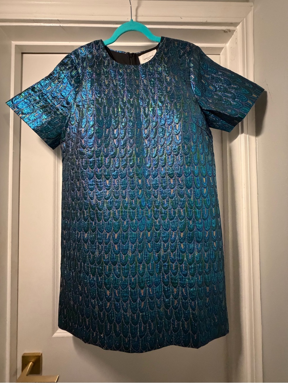 Tuckernuck Iridescent Teal Shift Mini Dress Womens size lg gorgeous dress